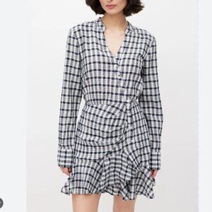 Veronica Beard White & Black Check Ruffled Dress Size 8
